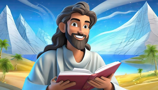 Cartoony jesus christ lifestyle and read book