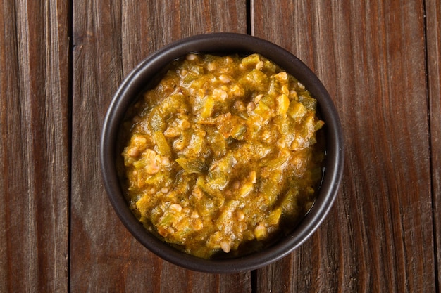 Caruru in a top view bowl Traditional AfroBrazilian food made with okra