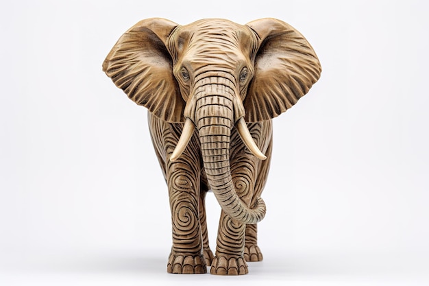 A Carved Elephant Stands Tall Against a White Background on a White or Clear Surface PNG Transparent Background