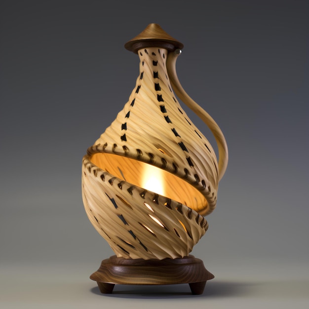 Carved Oil Lamp Made with Ash Wood