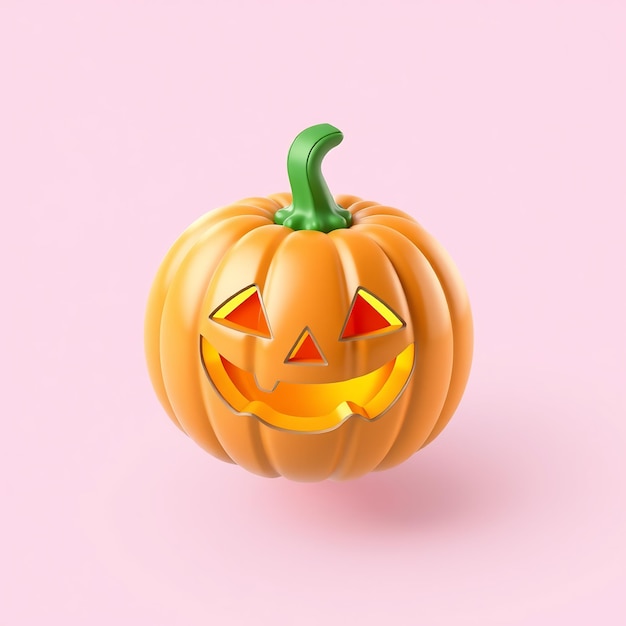 Photo carved pumpkin with a smiling face on a pink background