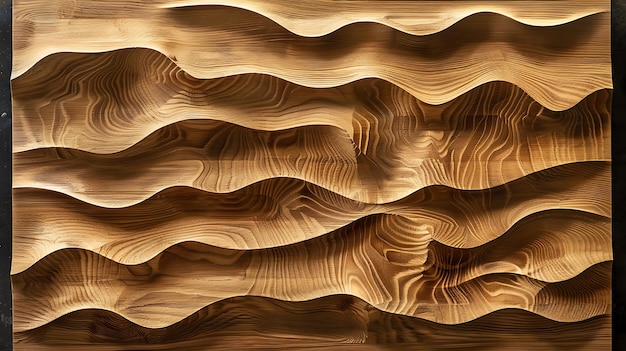 Photo carved wooden wall panel with wavy pattern