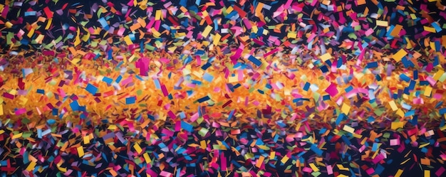 Cascade of colorful confetti raining down creating a festive panorama