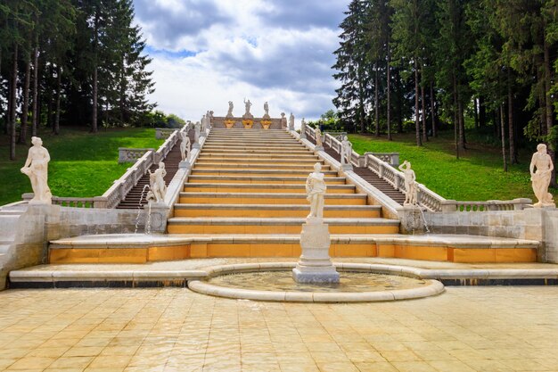 Cascade fountain Gold Mountain in lower park of Peterhof in St Petersburg Russia