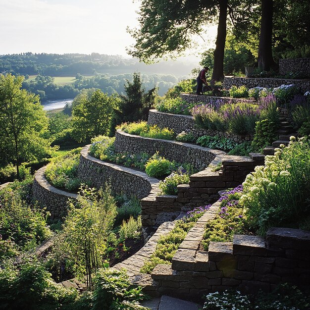 Cascading Terraced Garden on a Steep Hillside