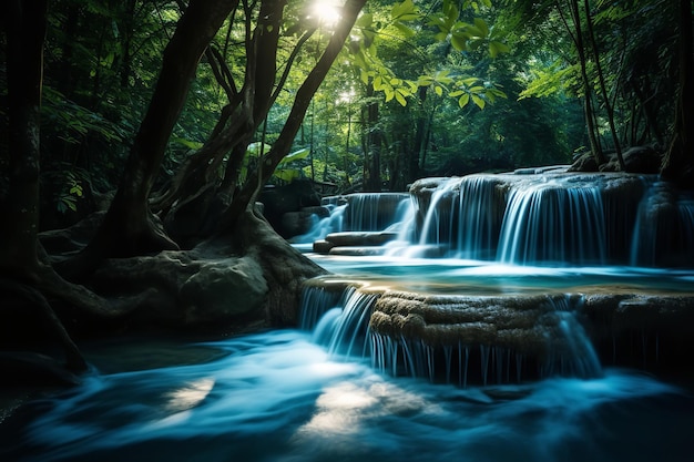 Cascading Waterfall in a Tropical Paradise