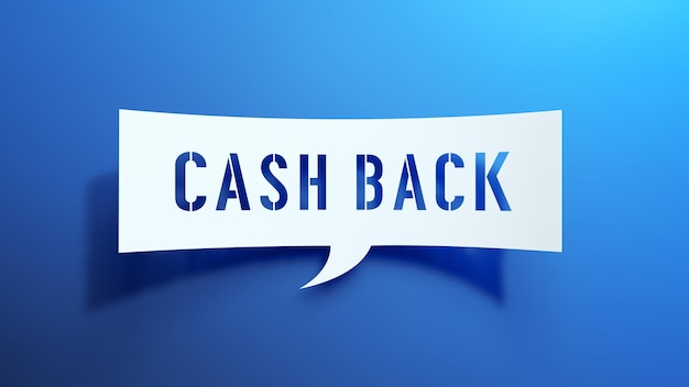 Cash Back Speech Bubble Minimalist Abstract Design With White Cut Out Paper on Blue Background 3