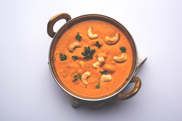 Cashew Curry or Indian kaju masala served in a bowl or pan. selective focus