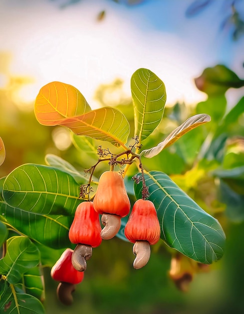 cashew fruit trees on plantation close up selected The best cashew fruit are still fresh and ready to be harvested