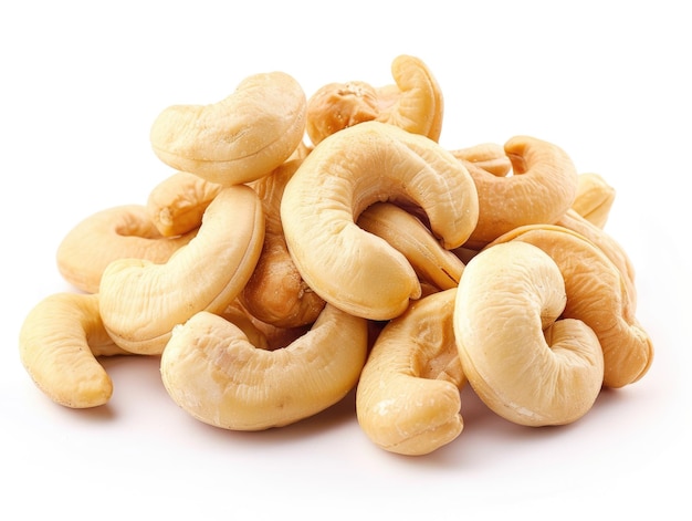 Cashew Isolated Heap of Cashew Nuts on White Background Roasted Snack and Food Concept