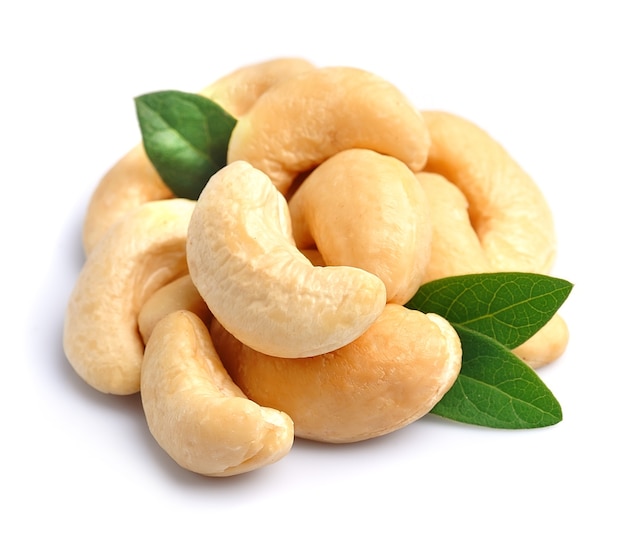 Cashew nut closeup on white isolated.