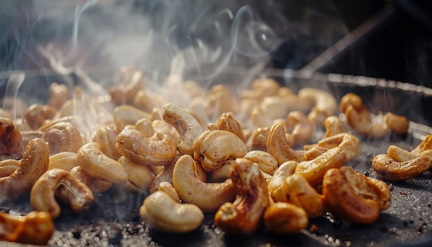 cashew nuts cooking and smoke coming out of it