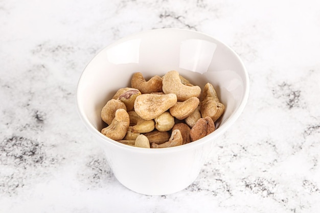 Cashew nuts heap in the bowl