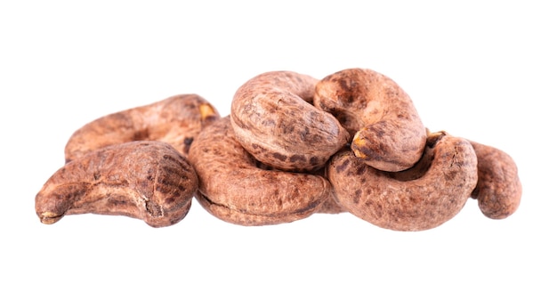 Cashew nuts in shell isolated on white background Roasted and salted cashew nuts Clipping path