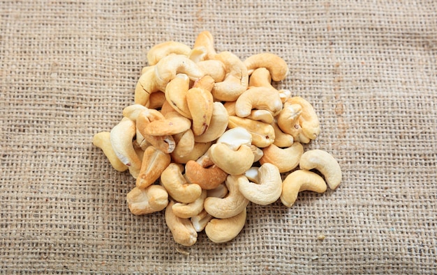 Cashews on a burlap