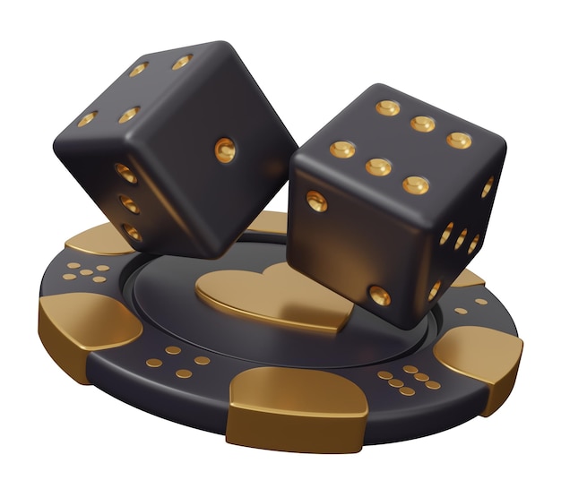 Casino chip dice 3d isolated minimal 3d render illustration in cartoon trendy style