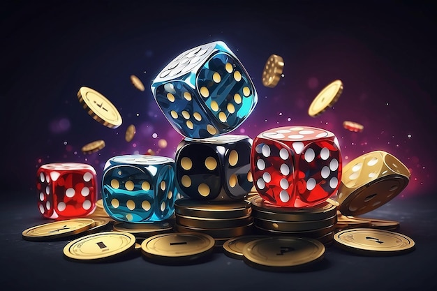 Casino rolling dice on gambling with jackpot and lucky concept