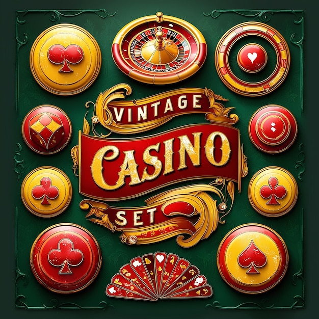 a casino set is on a green background with a gold and red sign that says casino