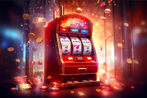 casino slot machine with tokens and coins