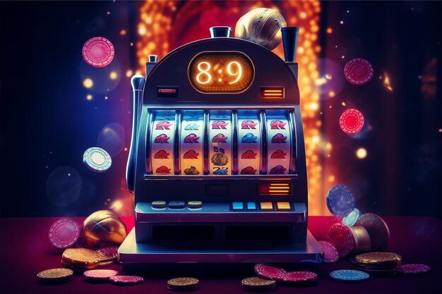 casino slot machine with tokens and coins