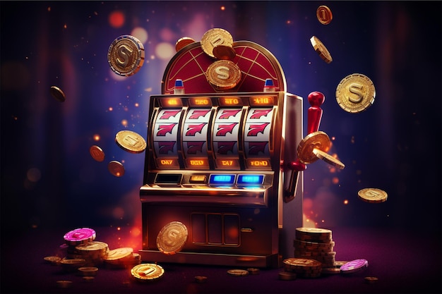 casino slot machine with tokens and coins