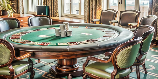 Photo a casino table with poker chips and a large window