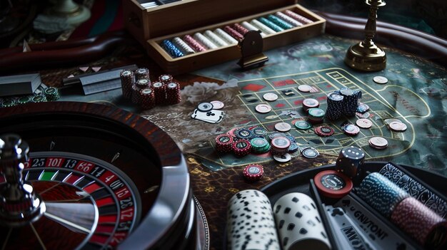 Photo a casino table with a rouleet dices and other items