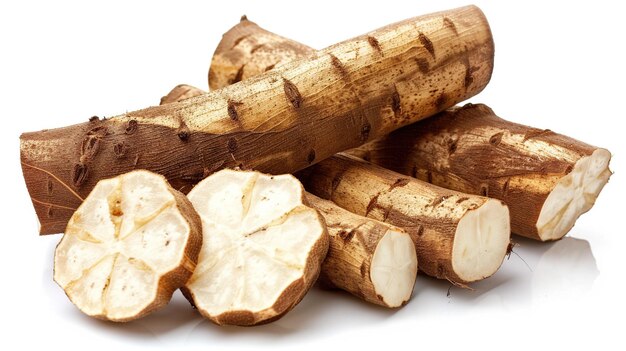 Cassava roots with slice isolated on a white background