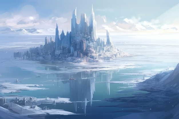 Castle city on ice island Generate Ai