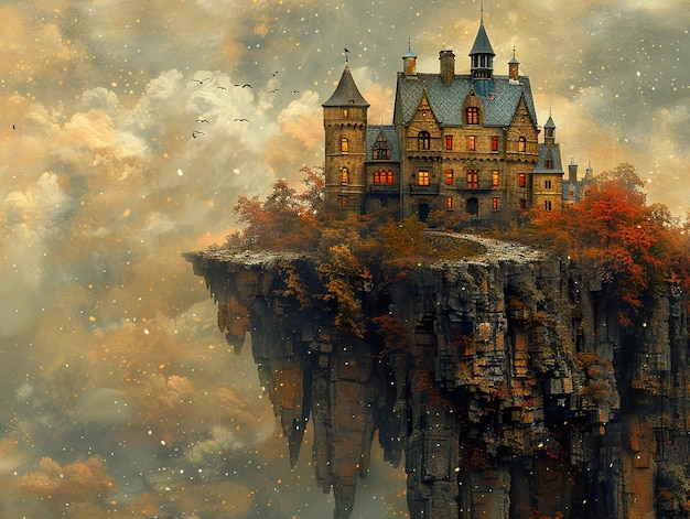 a castle on a cliff with a castle on the top