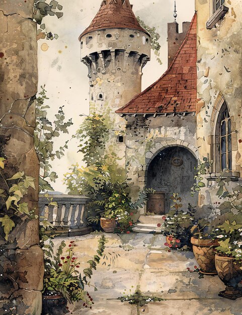 castle courtyard medival page Junk Journal