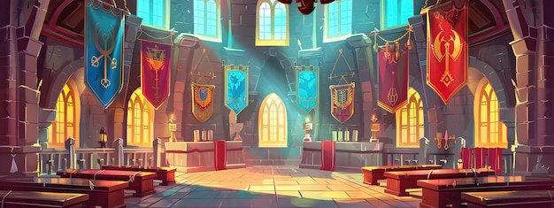 Castle hall room with king throne Arena for battles Background for games