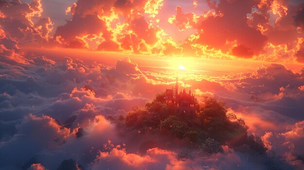 Photo a castle on a hill with a sunset in the sky