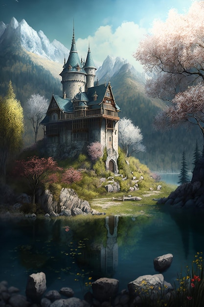 Castle on the lake wallpaper