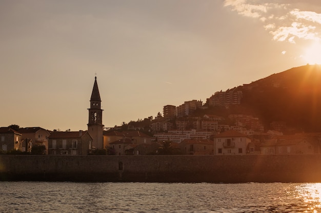 Castle like view on the Budva, Montenegro old town from the sea