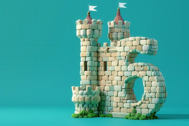 Photo castle made of blocks is written in the number 6