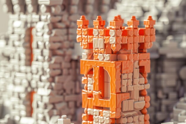 Photo castle made of blocks with a tower that is orange and white