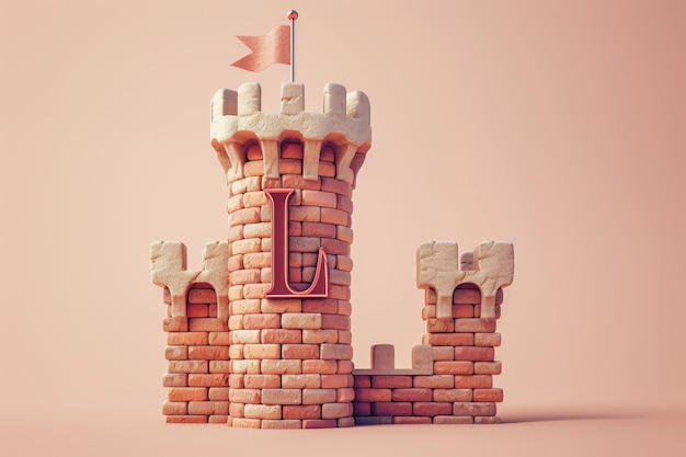 Photo a castle made of bricks with a flag on top and the letter l on the side