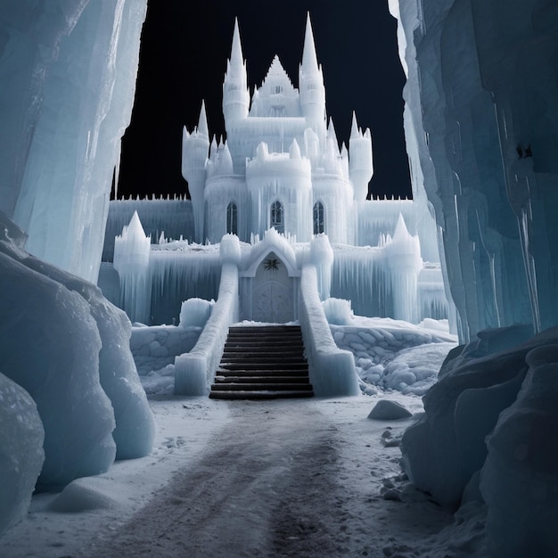 Photo a castle made of ice and