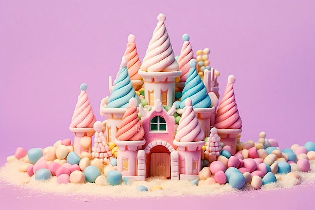 Castle made with marshmallows of different colors