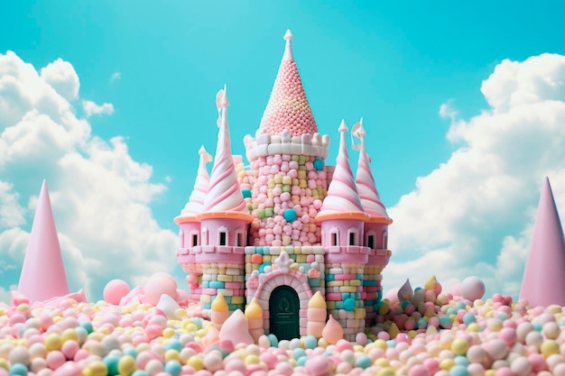 Castle made with marshmallows of different colors