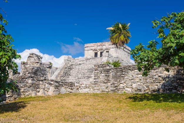 The castle Mayan Ruins in Tulum Riviera Maya Yucatan Caribbean Sea Mexico