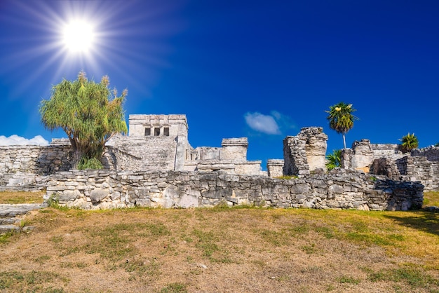 The castle Mayan Ruins in Tulum Riviera Maya Yucatan Caribbean Sea Mexico