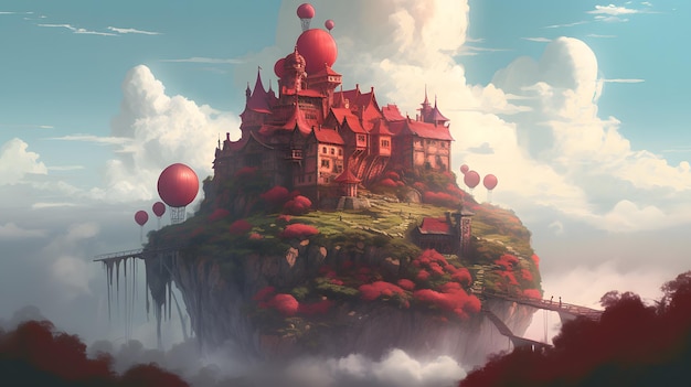 Castle on a mountain in the clouds