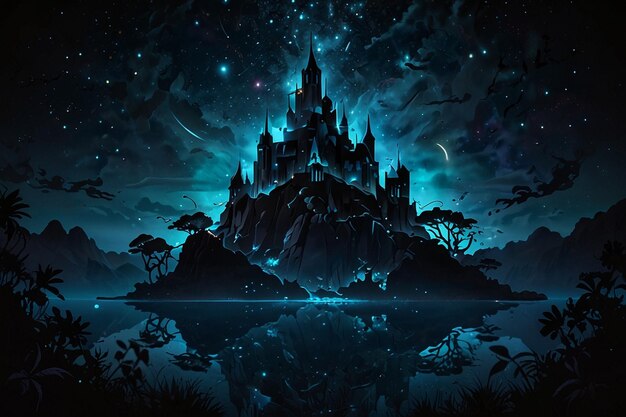 castle in the night sky