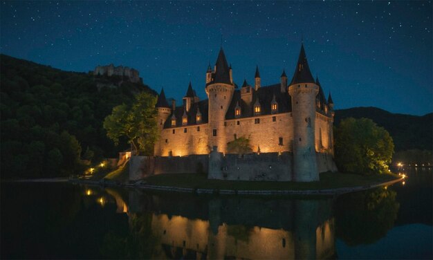 Photo castle at night with a starry sky