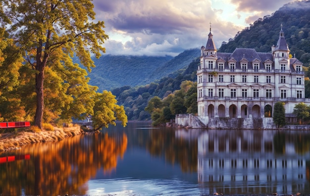 A castle reflecting on the lake