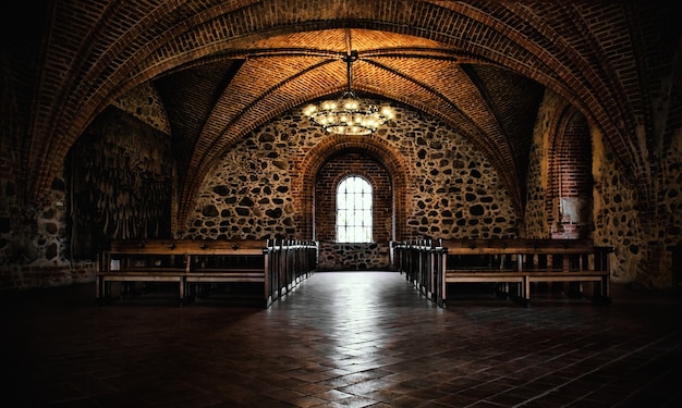 Castle room, authentic medieval interior, gothic hall