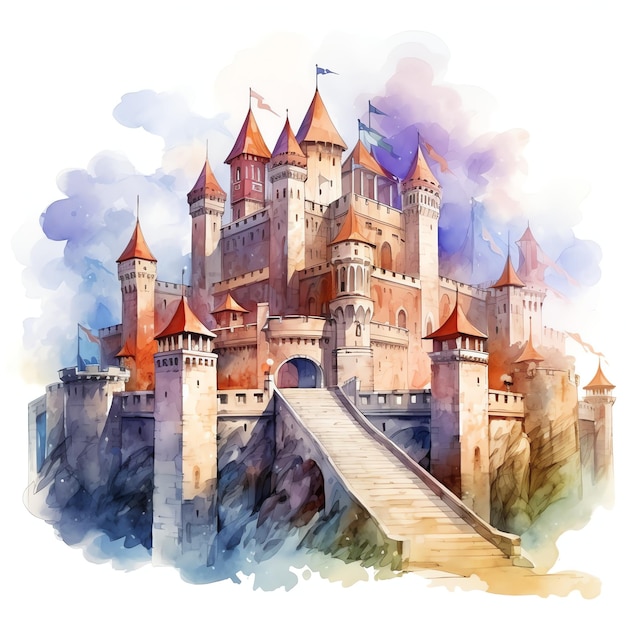 Castle siege Medieval watercolor fantasy