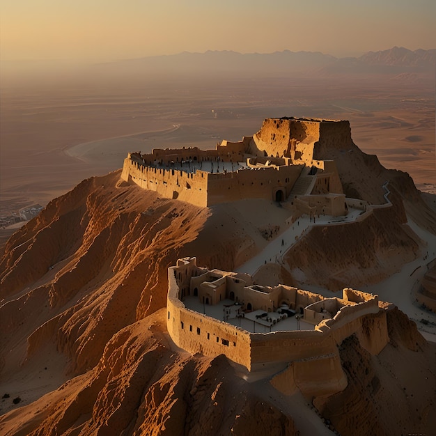 a castle sits on top of a mountain with the words the name of the city on it